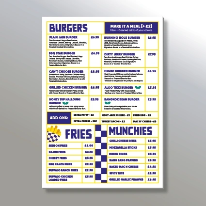 Foamex Menu Boards