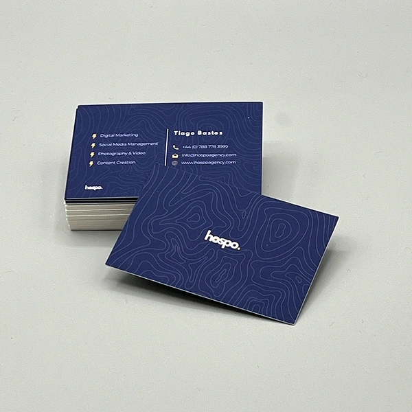 Soft touch laminated business cards with a smooth, velvet-style finish for a premium feel.